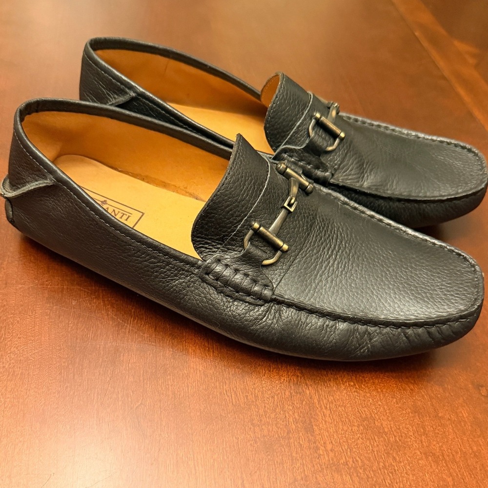 Mercanti Fiorentini Black Pebbled Leather Horsebit Driving Loafers 10.5 M